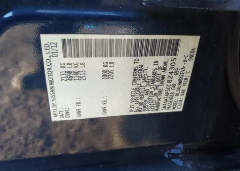 2012 Nissan Maxima 3.5 Sv from USA, damaged, VIN 1N4AA5AP5CC824305